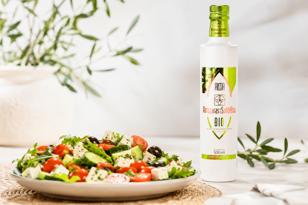 Mediterranean diet salad with extra virgin olive oil